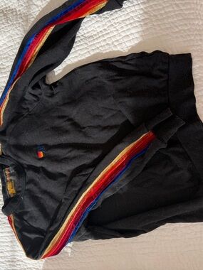 Aviator Nation Black Crewneck Sweater with Rainbow Side Stripes